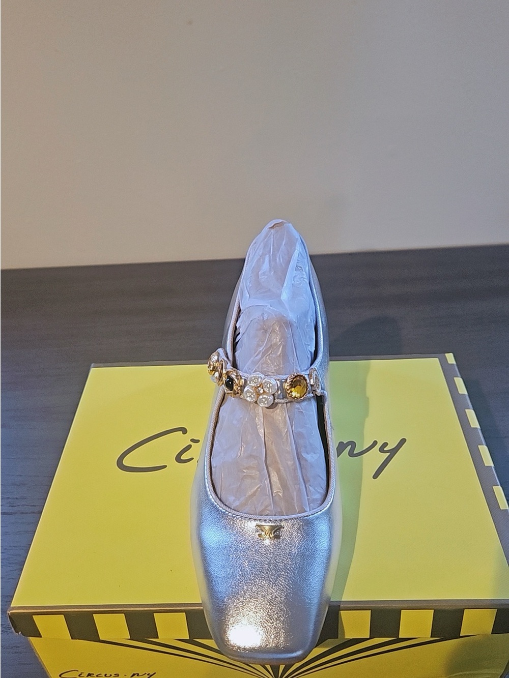 Circus by Sam Edelman Silver Jewel-Strap Square-Toe Flat